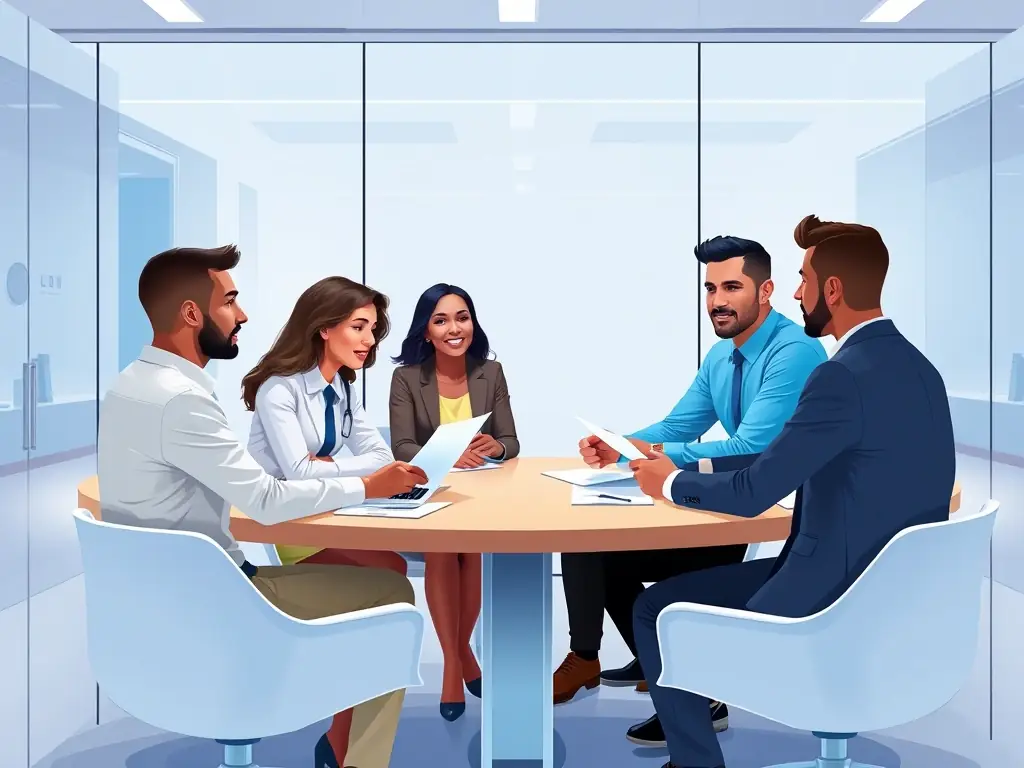 An image depicting a diverse group of South African professionals collaborating on financial charts and graphs in a modern office setting, symbolizing teamwork and strategic financial planning.